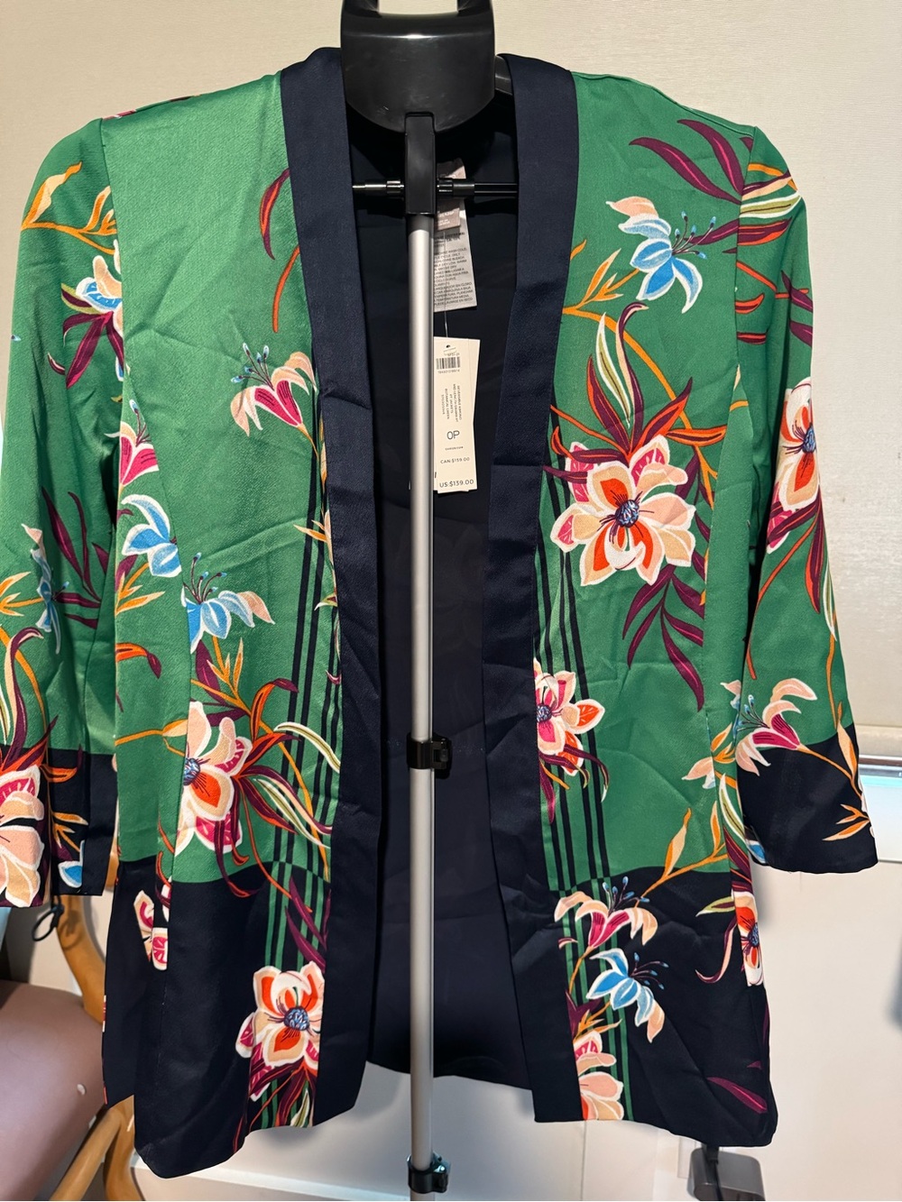 Chico's Navy Reversible Kimono with Floral Accents